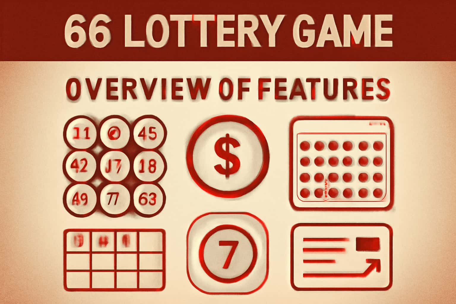 An informative graphic illustrating the features of the 66 Lottery Game, highlighted by #c4181a accents.