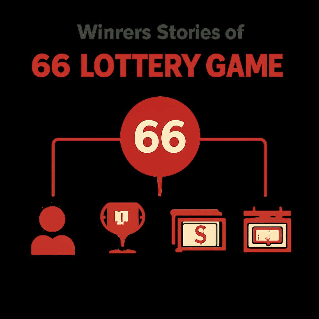 An educational diagram detailing the key aspects of winners' stories in the 66 Lottery Game.