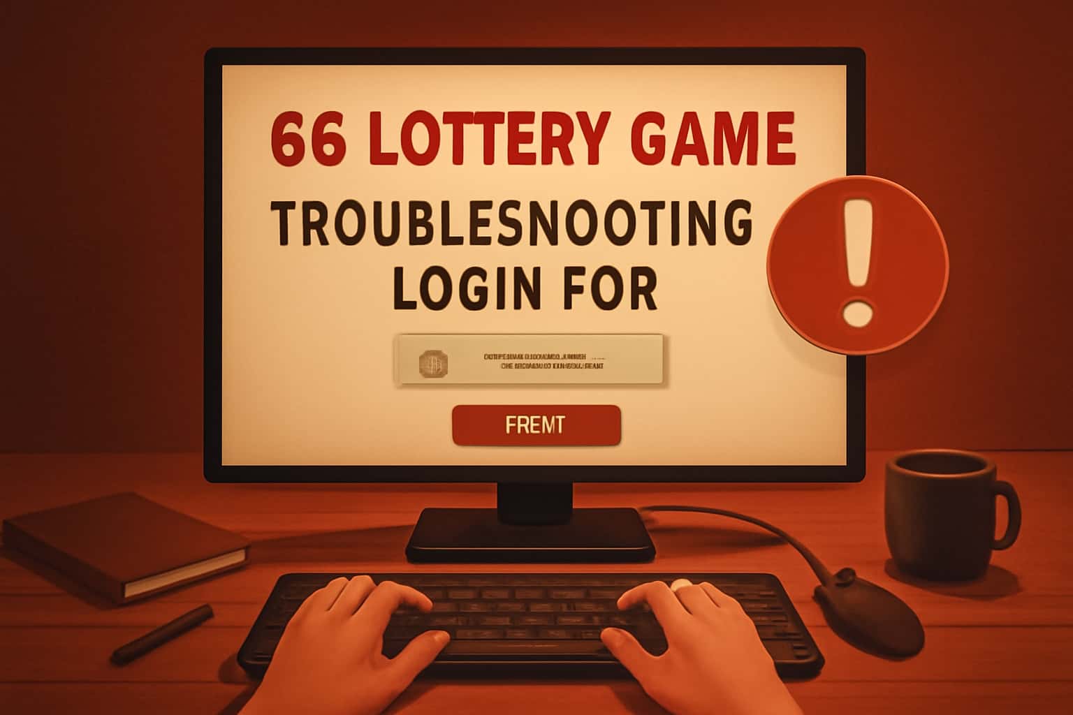 An informative scene displaying troubleshooting steps for 66 Lottery Game login.